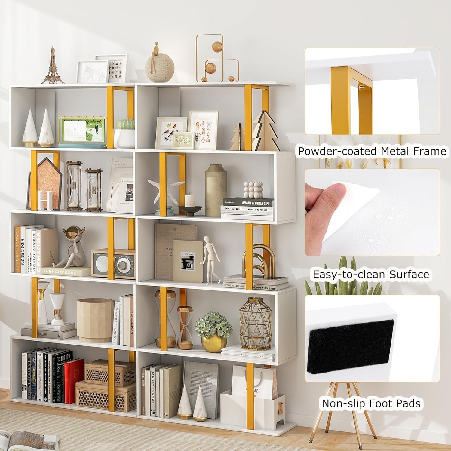 5-Tier S-Shaped Geometric Bookcase Modern Display Shelf for Living Room Office