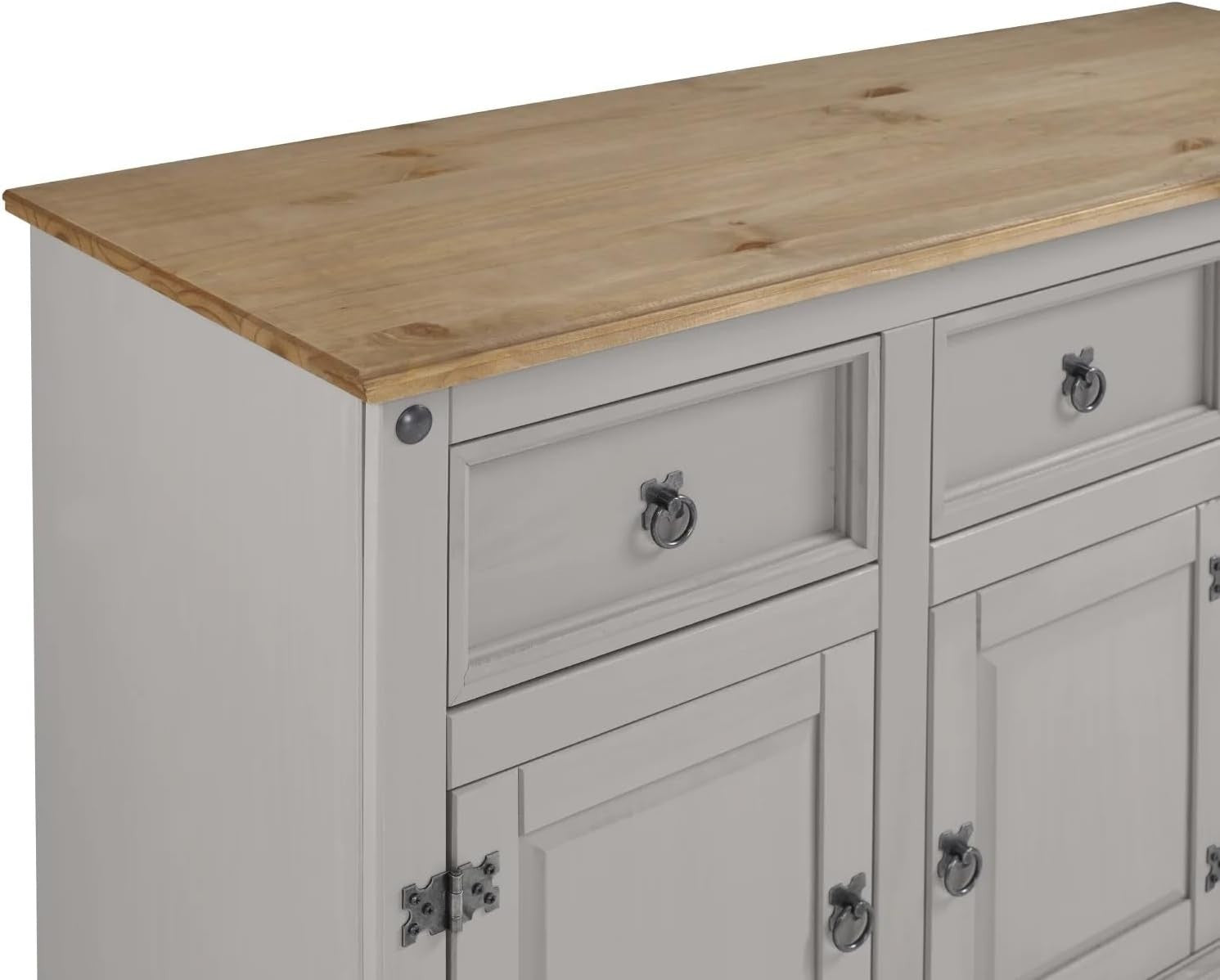 Grey Solid Pine Sideboard Cabinet 3 Door 3 Drawer Large Storage Unit