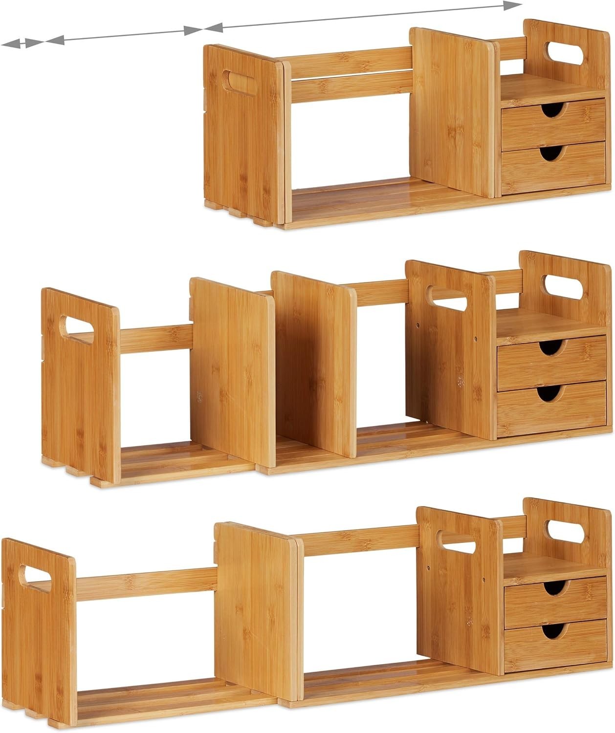 Bamboo Desk Organizer with 2 Drawers & Pull-Out Bookshelf – Tabletop Storage