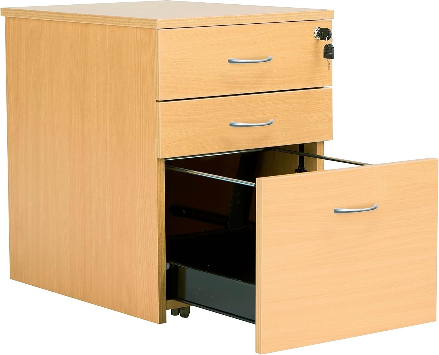 Oak Mobile Filing Cabinet 3 Drawer Lockable Under Desk A4