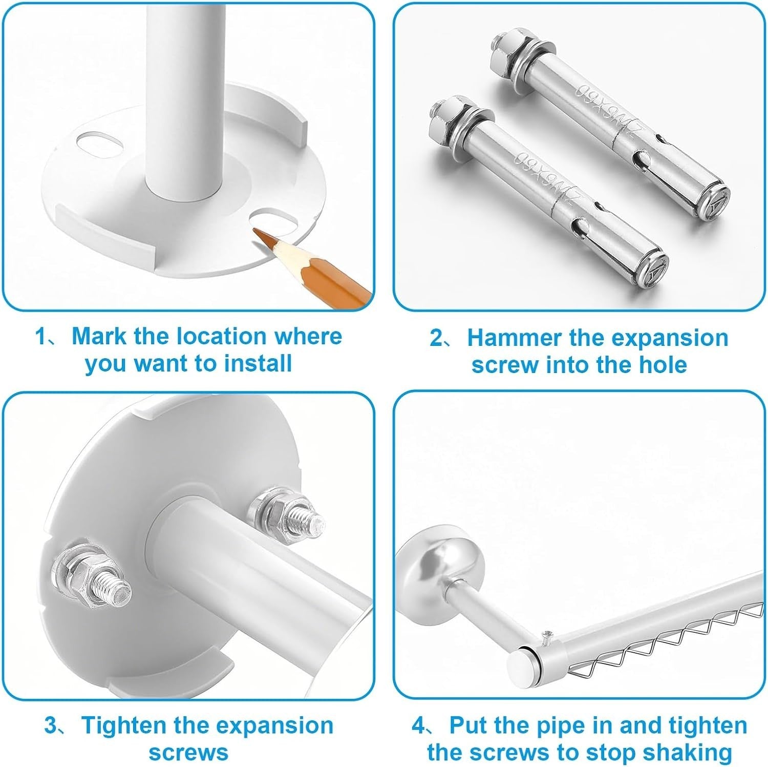 Wall Mounted Closet Rail White Hanging Clothes Rod