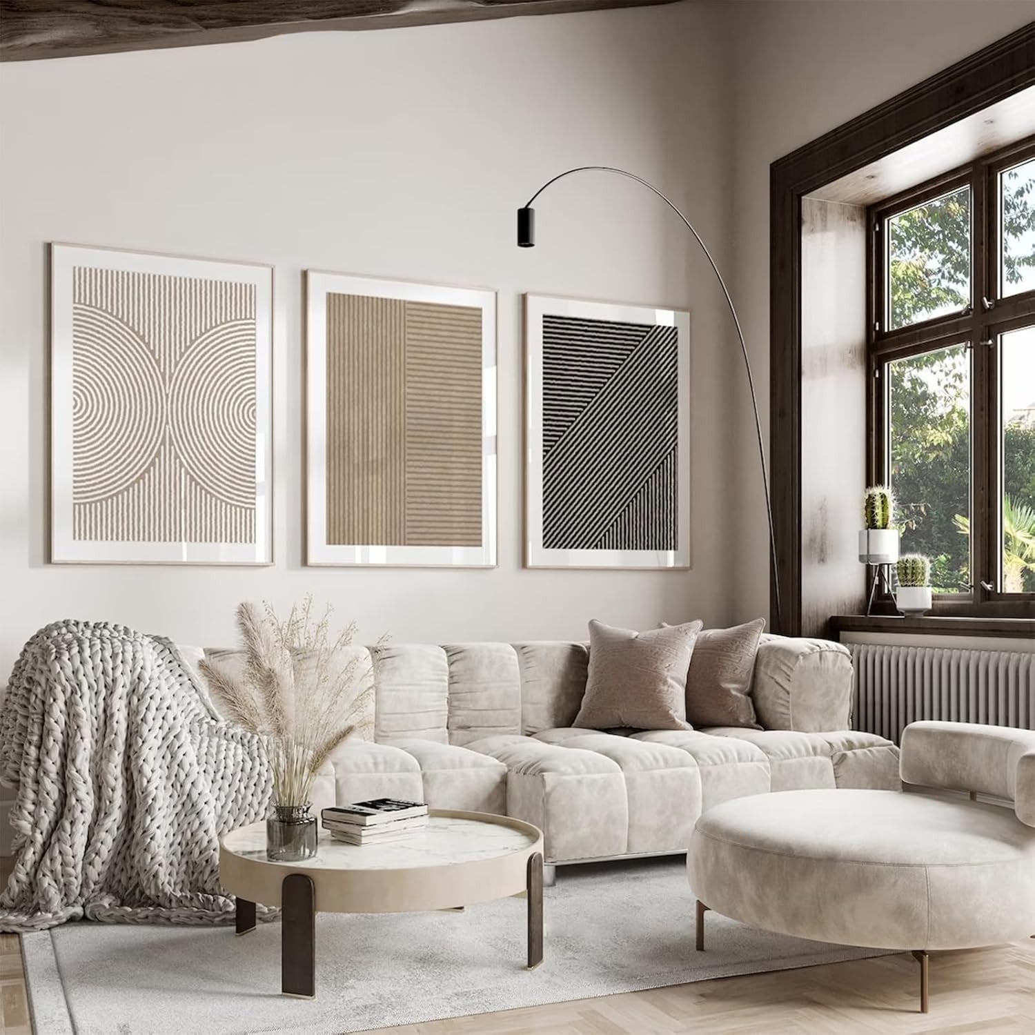 Boho Neutral Abstract Canvas Wall Art Set of 3 12x16
