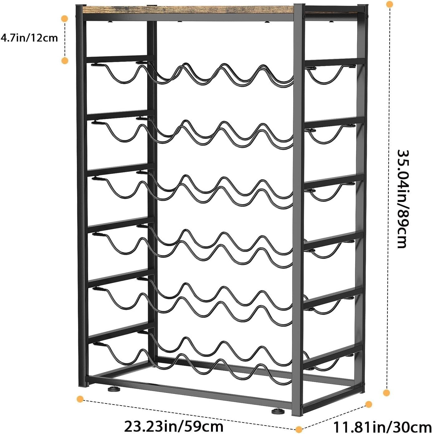 6-Tier Wine Rack for 30 Bottles with Wooden Top & Glass Holder