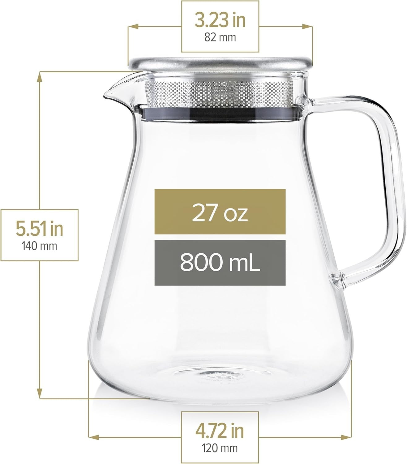 Glass Tea Maker Kettle 27oz Stovetop Safe Loose Leaf Tea Pot Filter