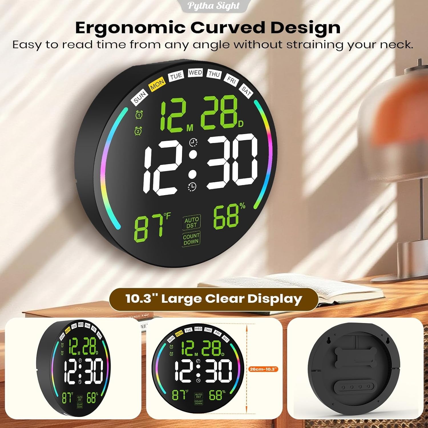 Green Large Digital Wall Clock LED Countdown Timer Remote Temp Humidity