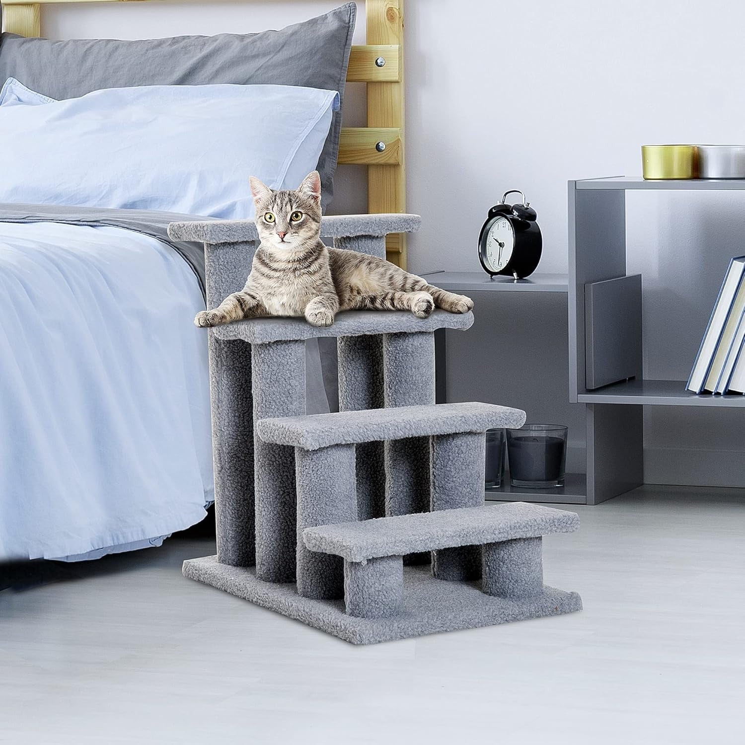 4 Step Dog Stairs for Bed Sofa 63x43x60cm Grey Pet Steps