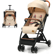 Beige Lightweight Baby Pushchair One Hand Fold Travel Buggy