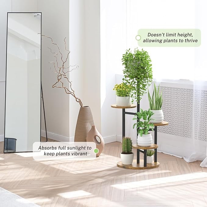 5 Tier Metal Wood Plant Stand Indoor Outdoor Flower Display Rack – Round Shelf