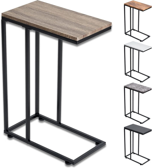 C Shape Light Wood Side Table for Sofa Bed | Slim Snack & Laptop Table