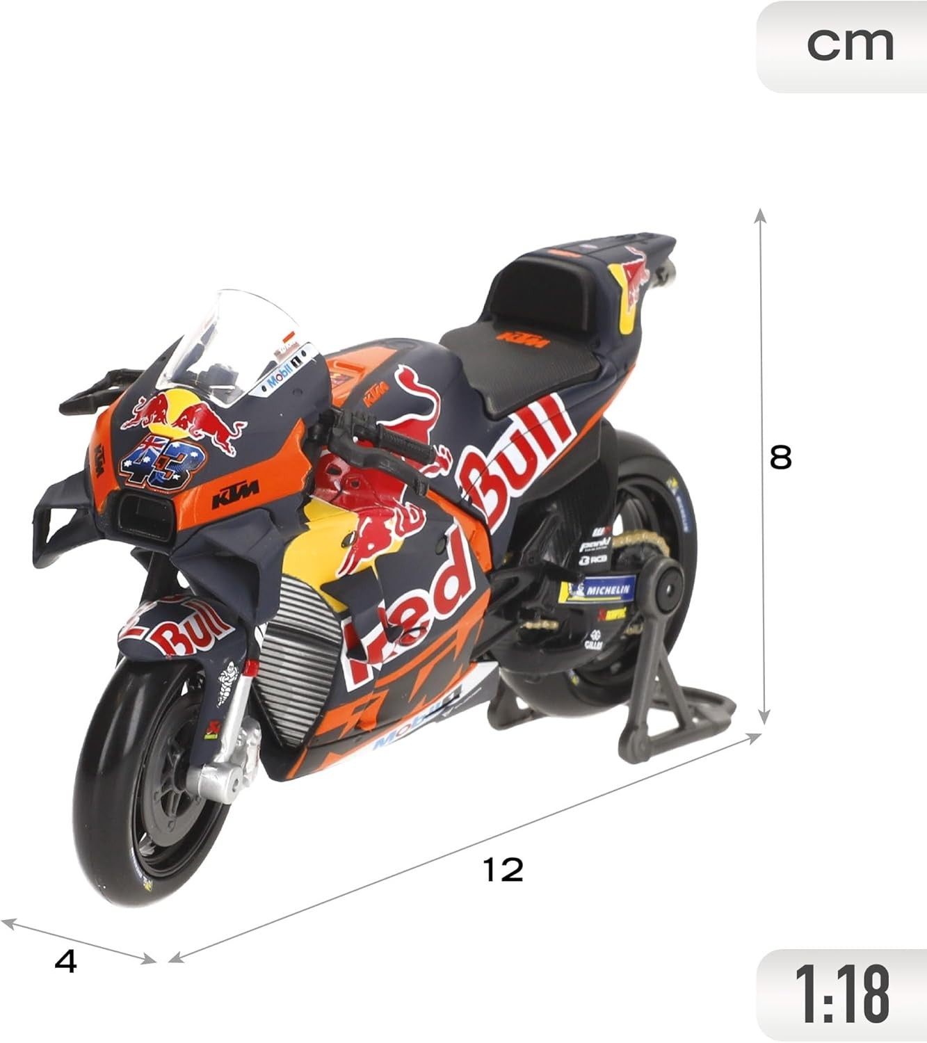 Detailed Die-Cast Red Bull Replica Motorbike Model with Display Stand