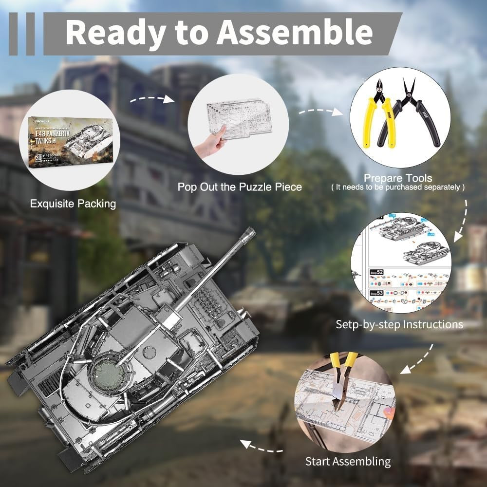 3D Metal Tank Puzzle Kit 433PCS Military Model DIY Stainless Steel