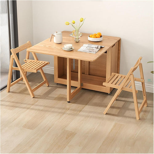 Oak Folding Butterfly Dining Table Set with Hidden Chair Storage – Wood