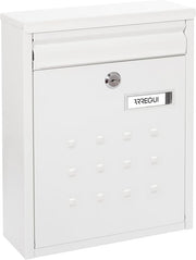 Wall Mounted Lockable Mailbox A4 Size Steel Waterproof Slim Design White