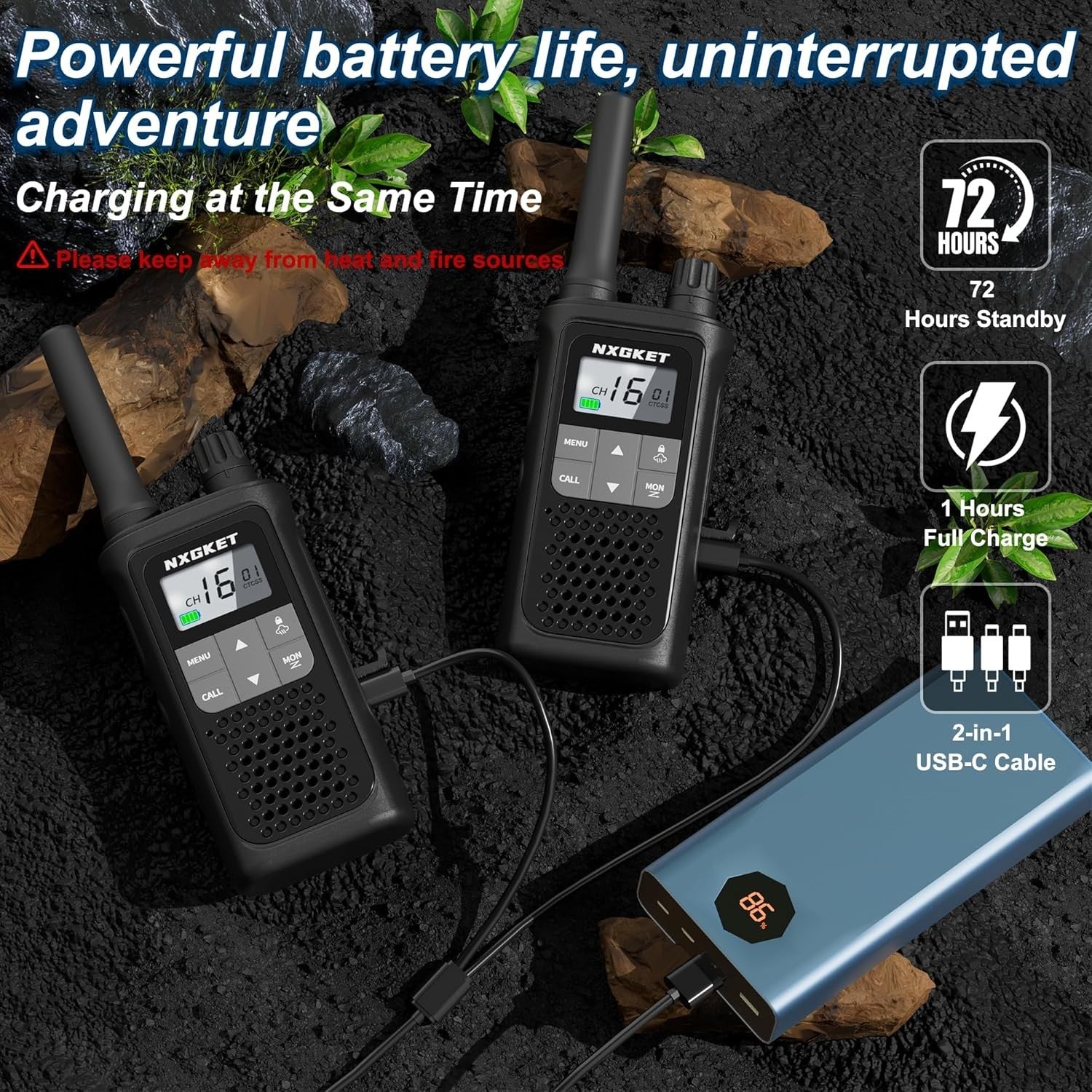 PMR446 Walkie Talkies 2 Pack Long Range 5KM Rechargeable VOX Radio