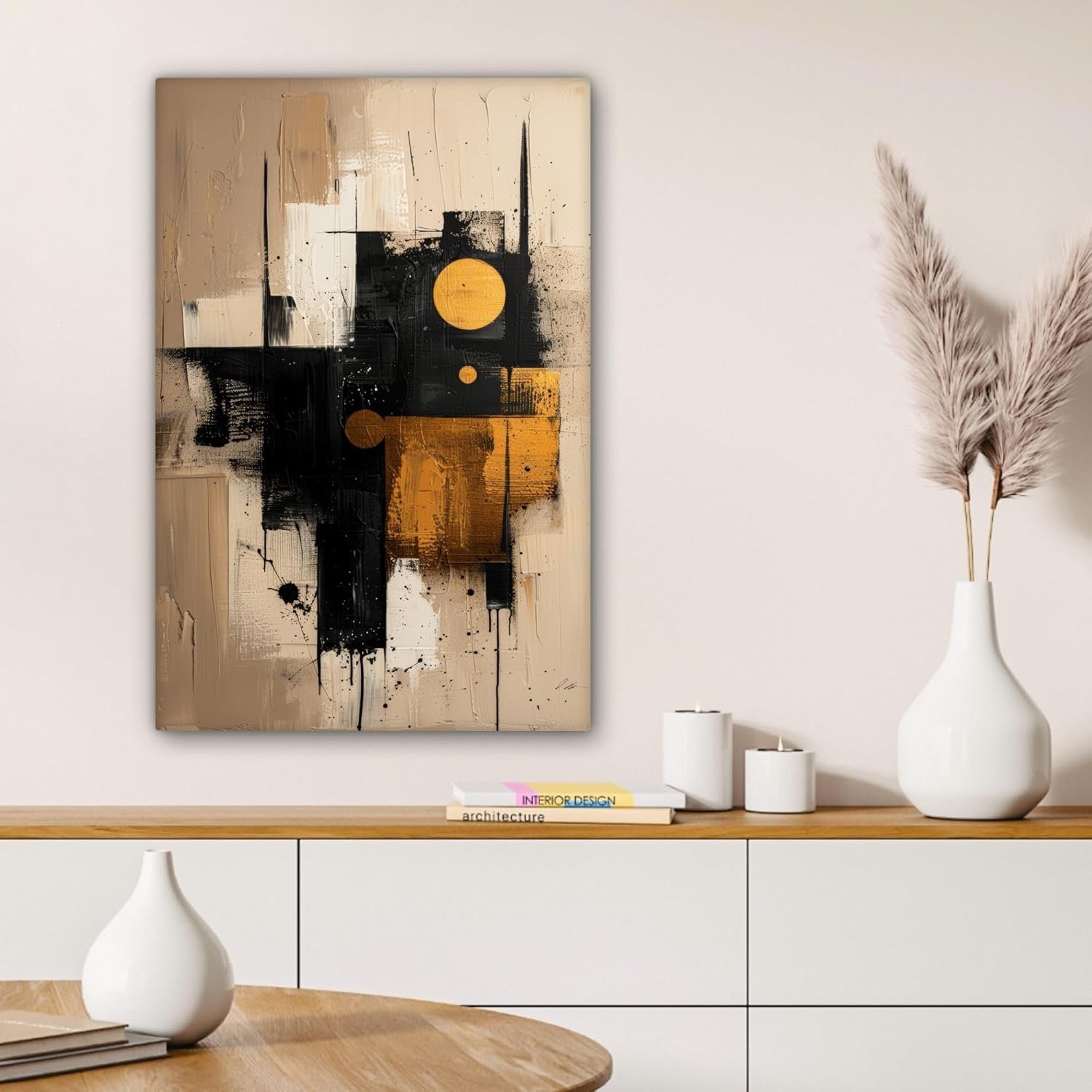 Abstract Canvas Wall Art 40x60cm Black Gold Modern Framed Print