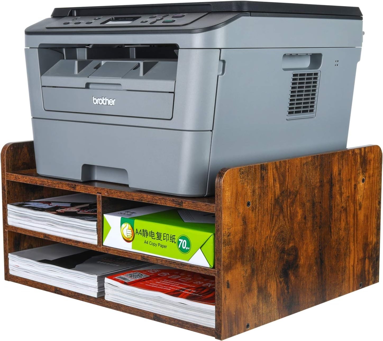 3-Tier Desktop Printer Stand with Storage & 3 Compartments – Desk Organiser
