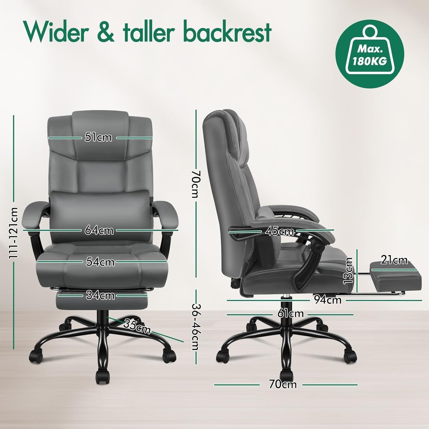 Executive Ergonomic Office Chair Reclining Boss Desk Seat PU Leather Footrest 18