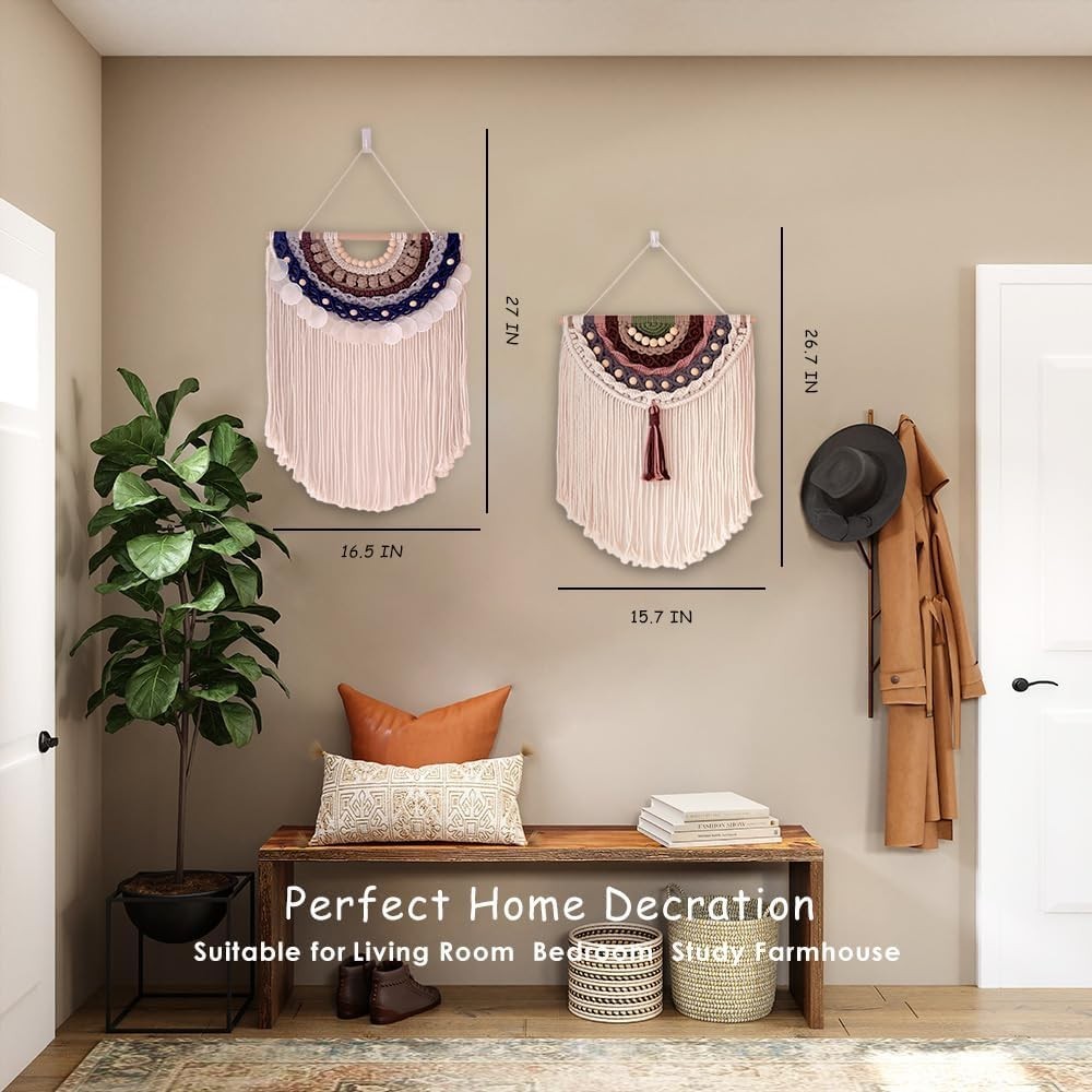 Pink Boho Macrame Wall Hanging 26"x15" Handmade Tapestry