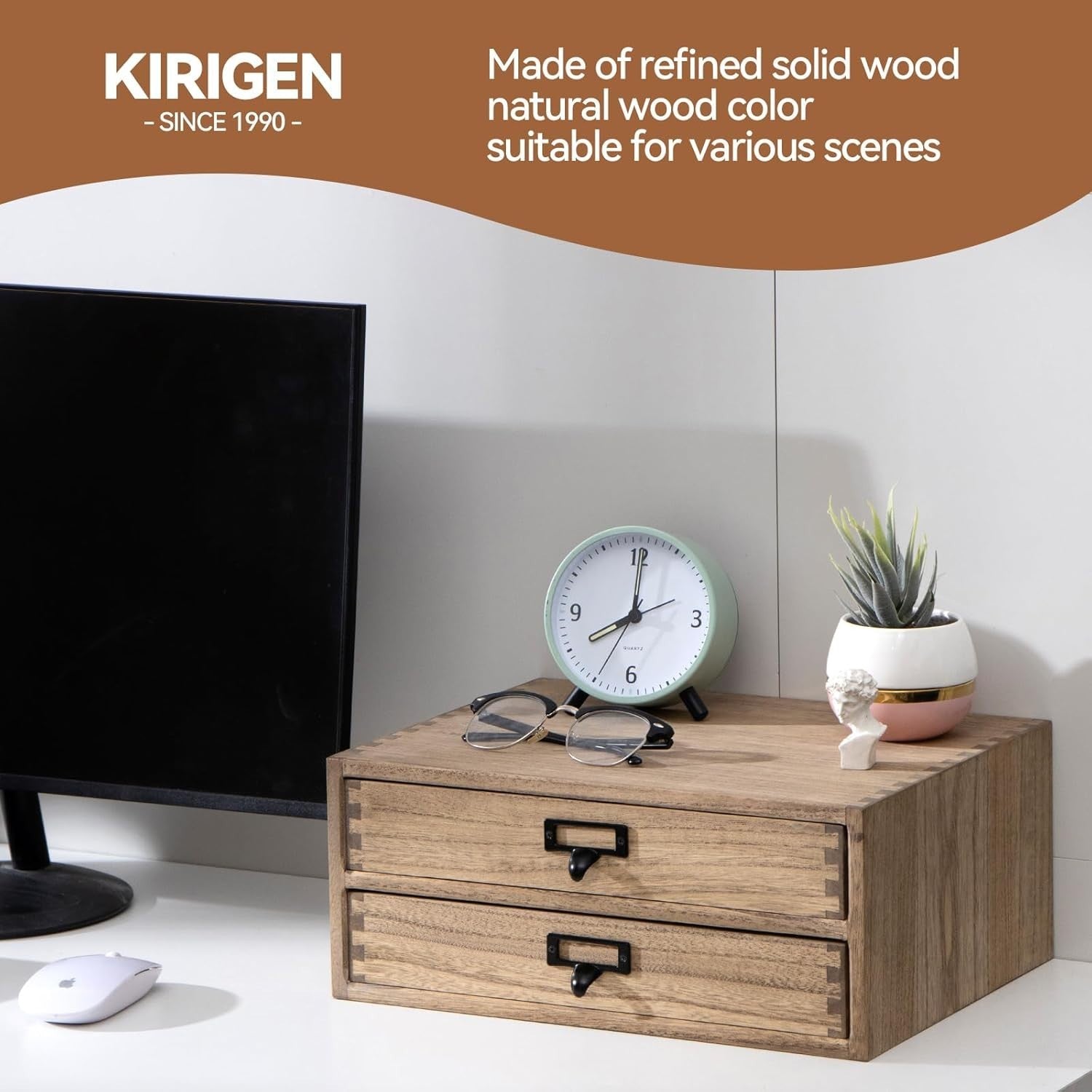 Wood Desktop File Organizer 2 Drawer Office Storage Printer Stand