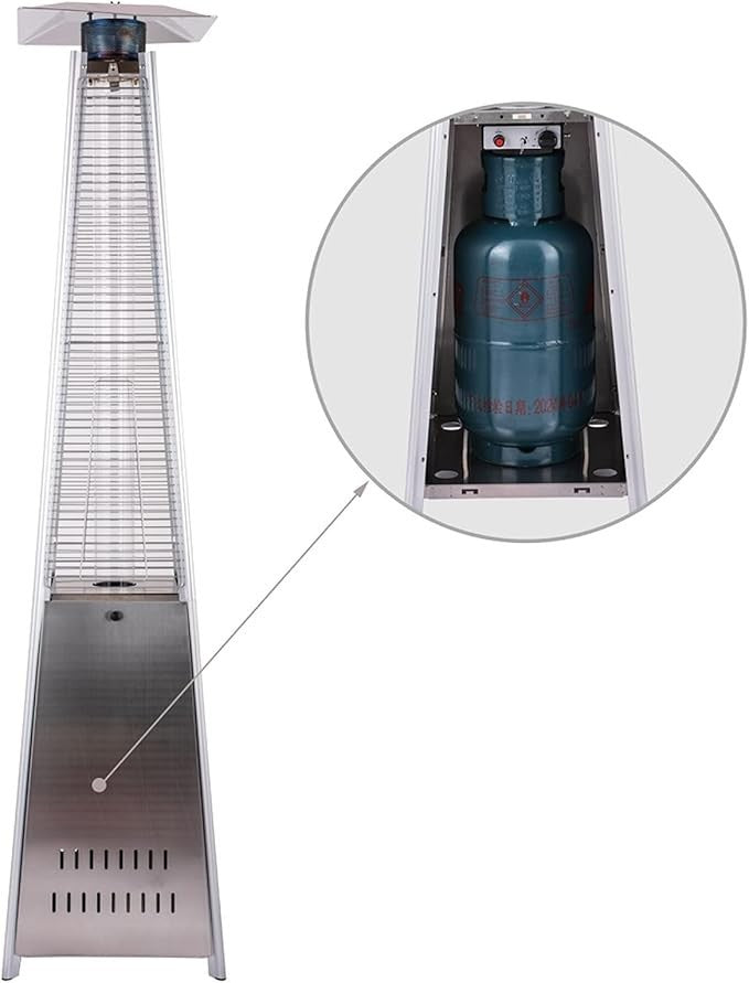 Outdoor Patio Heater 48000 BTU Pyramid Gas Heater Stainless Steel 224cm Safe