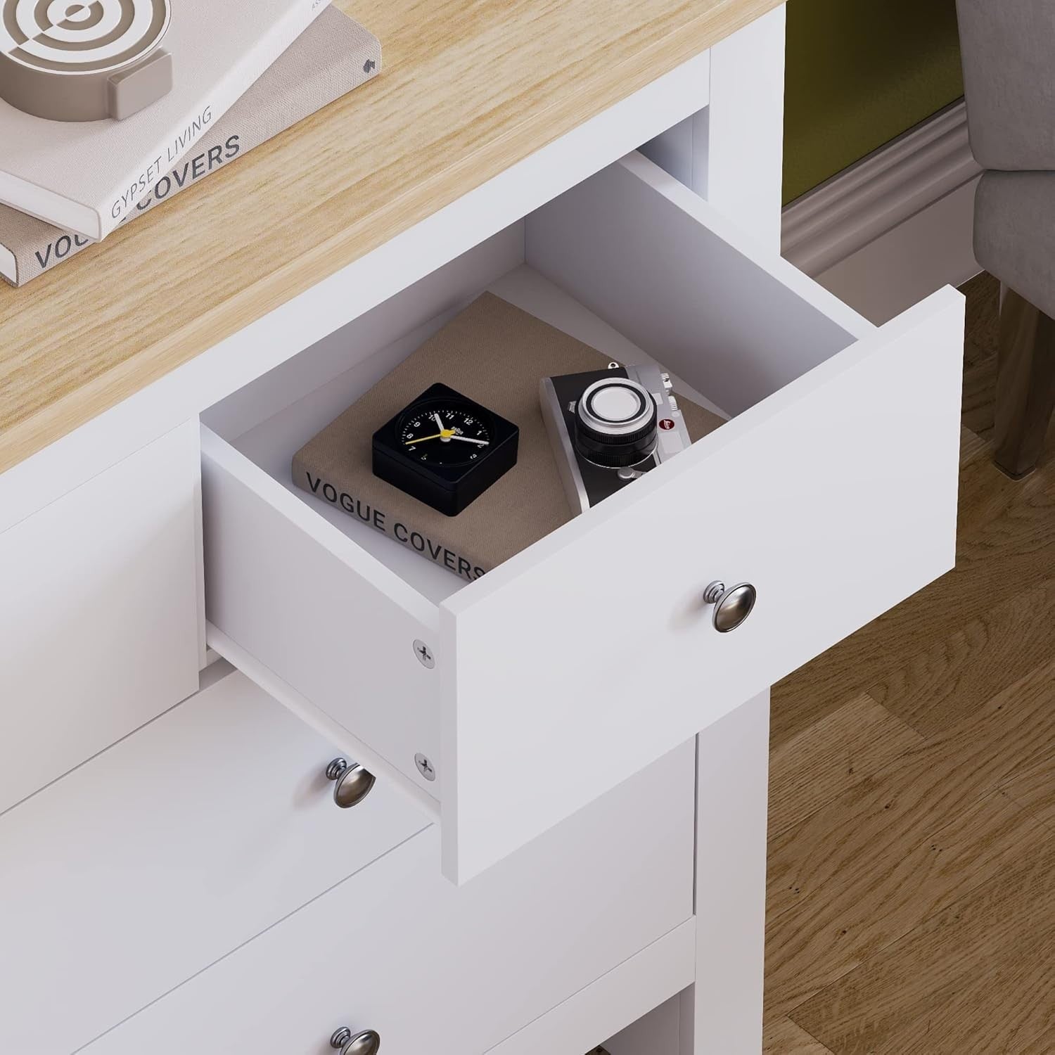 White 7-Drawer Wall-Mount Chest Modern Storage Cabinet Bedroom Organizer