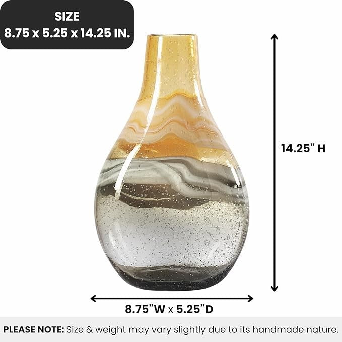 Amber Hand Blown Glass Vase 36cm Modern Coastal Table Centerpiece Decor