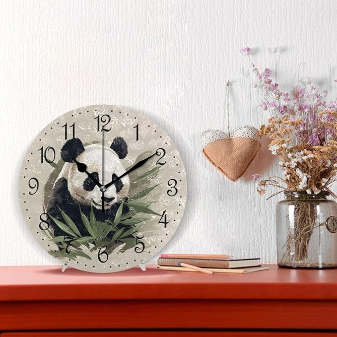 Cute Panda Wall Clock 25cm Animal Art Silent Non-Ticking Rustic Home Decor