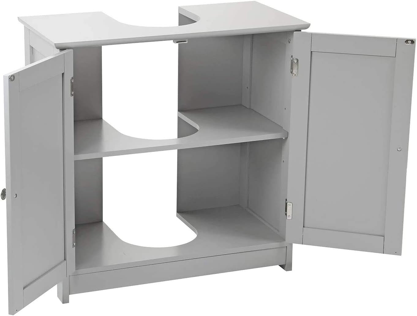 Grey Wooden Under Sink Bathroom Cabinet with Double Doors & Storage Shelf