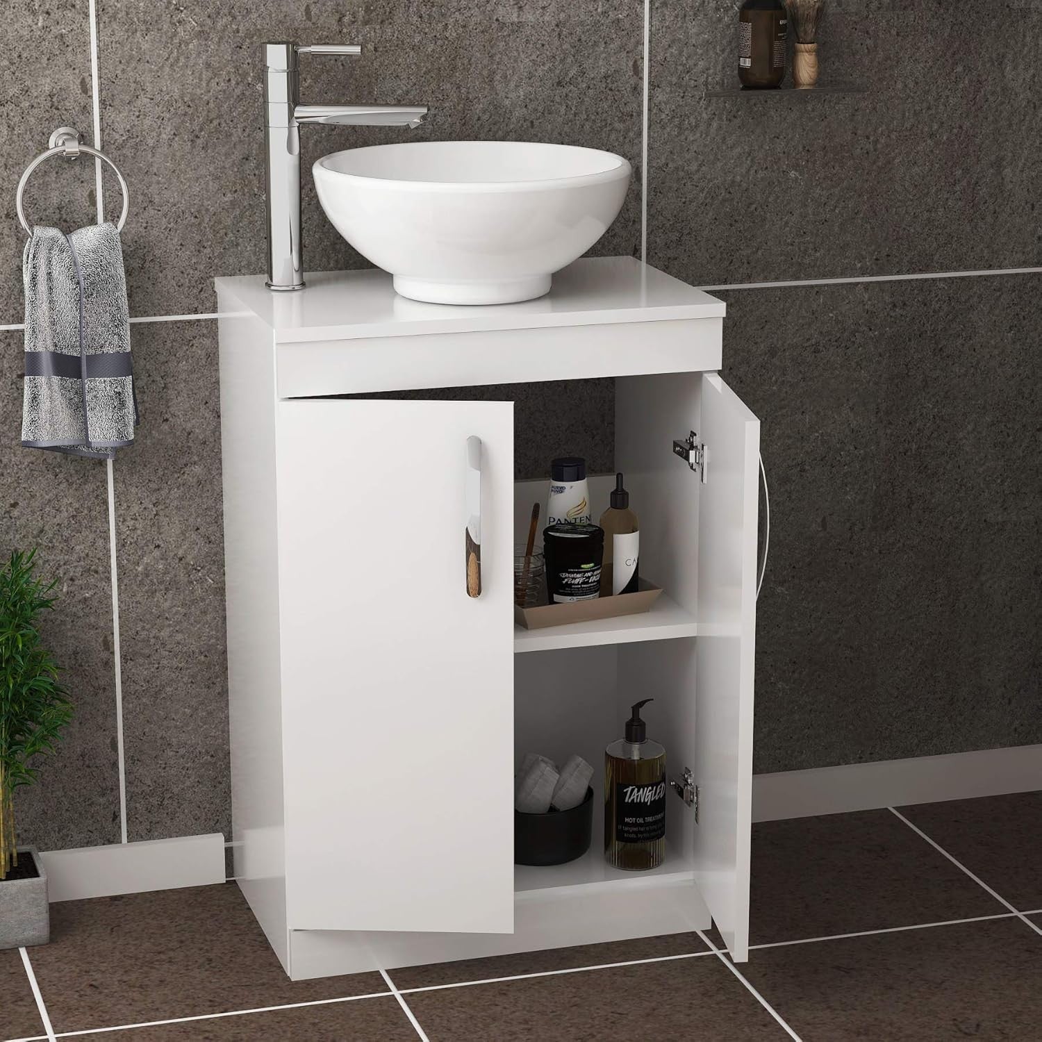 550mm Gloss White Bathroom Vanity Unit with Ceramic Basin 2 Door Sink Cabinet