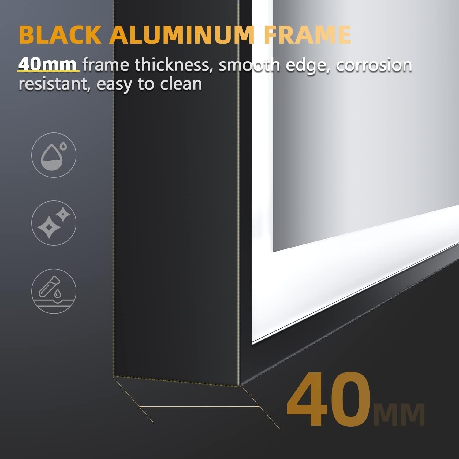LED Bathroom Mirror 80x60cm Anti-Fog Wall Mounted Black Frame Light Touch