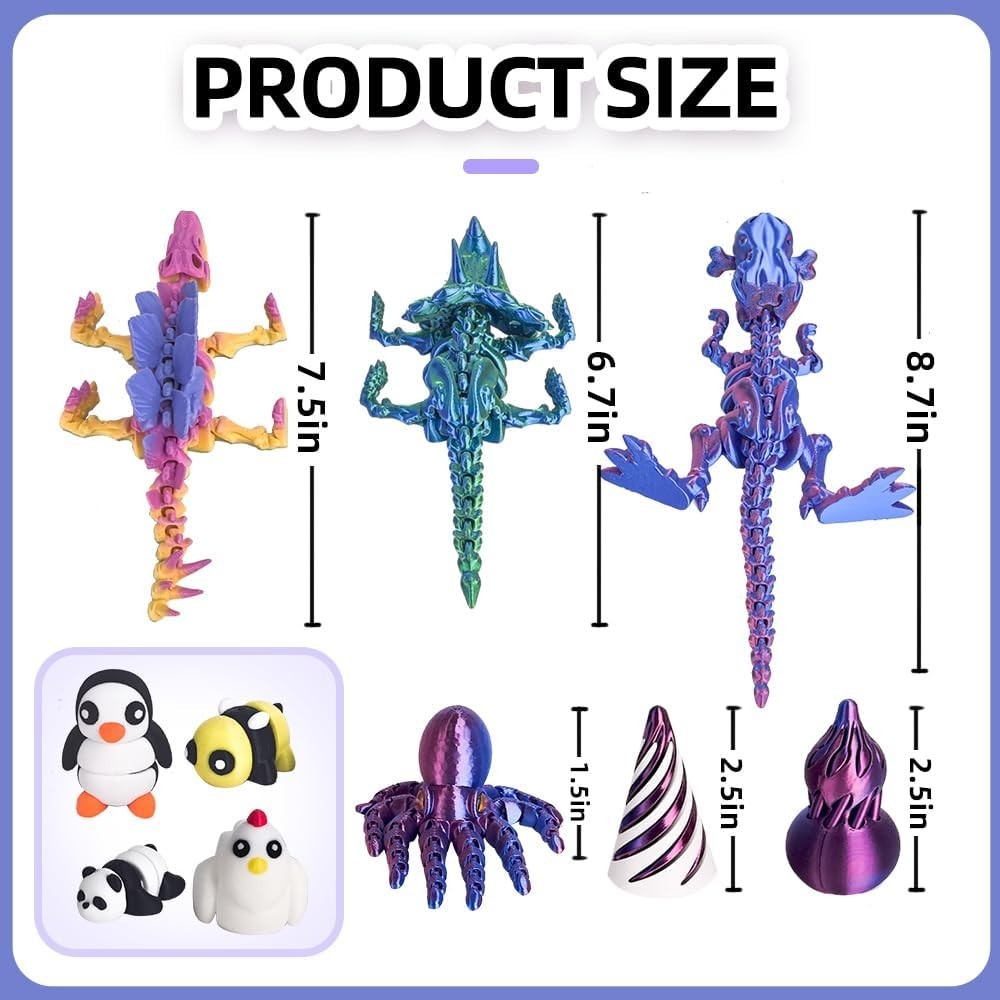 10PCS 3D Printed Fidget Toys Animals Dinosaurs Spiral Cone Stress Relief