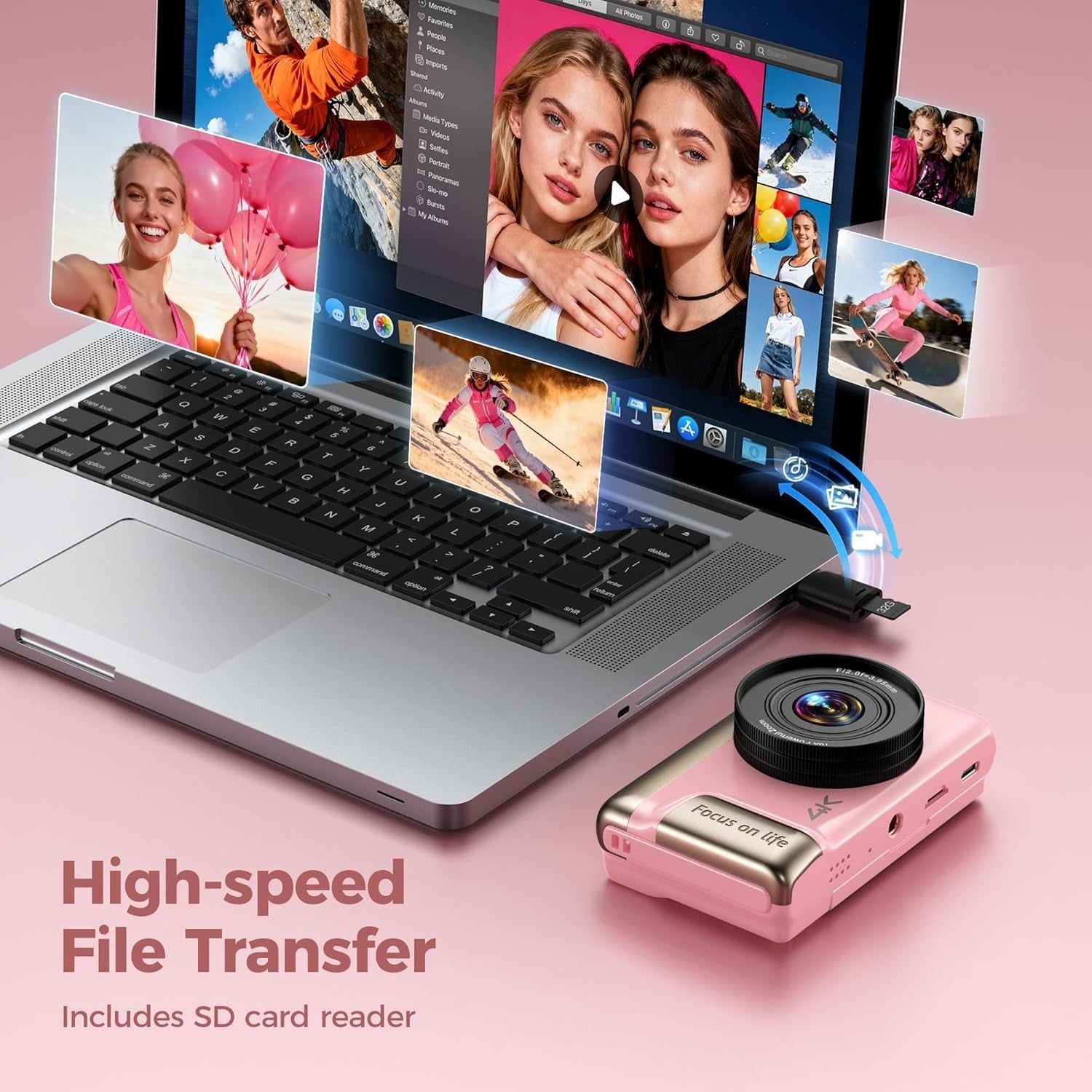 4K 64MP Digital Camera Flip Screen Vlogging Anti-Shake Zoom Pink