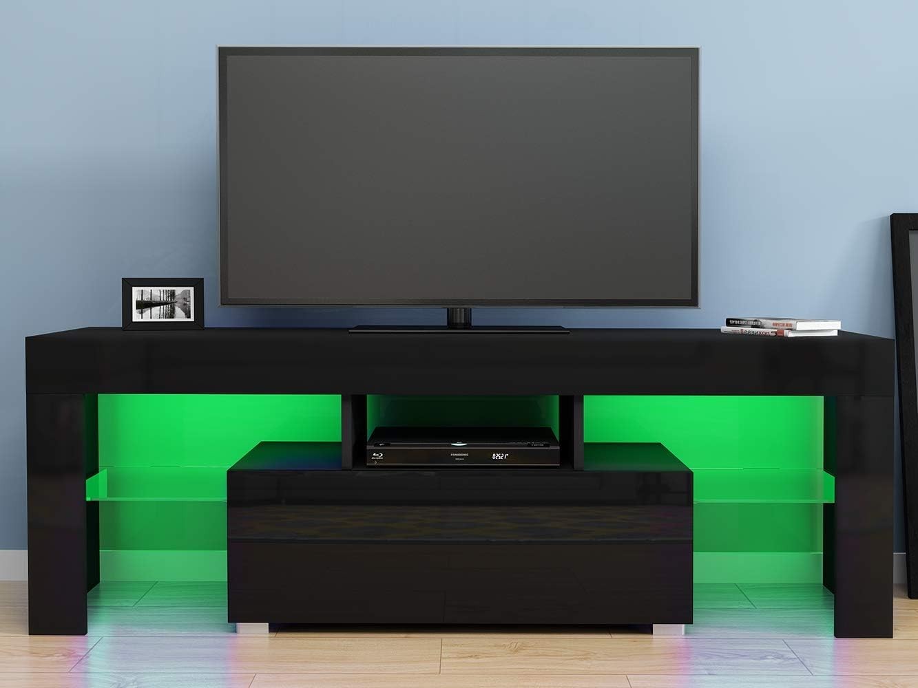 Modern LED TV Stand Cabinet for 32-55" TV RGB Lights Storage Drawer - Black