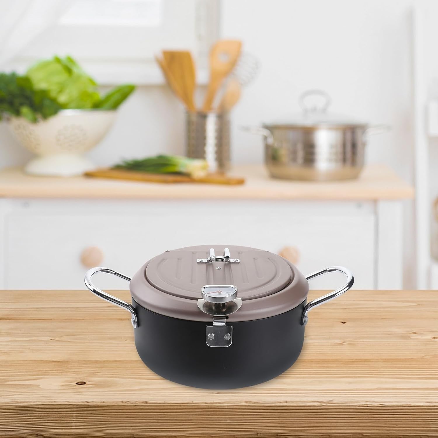 Japanese Deep Frying Pot 20cm Smokeless Fryer Pan Lid Oil Filter