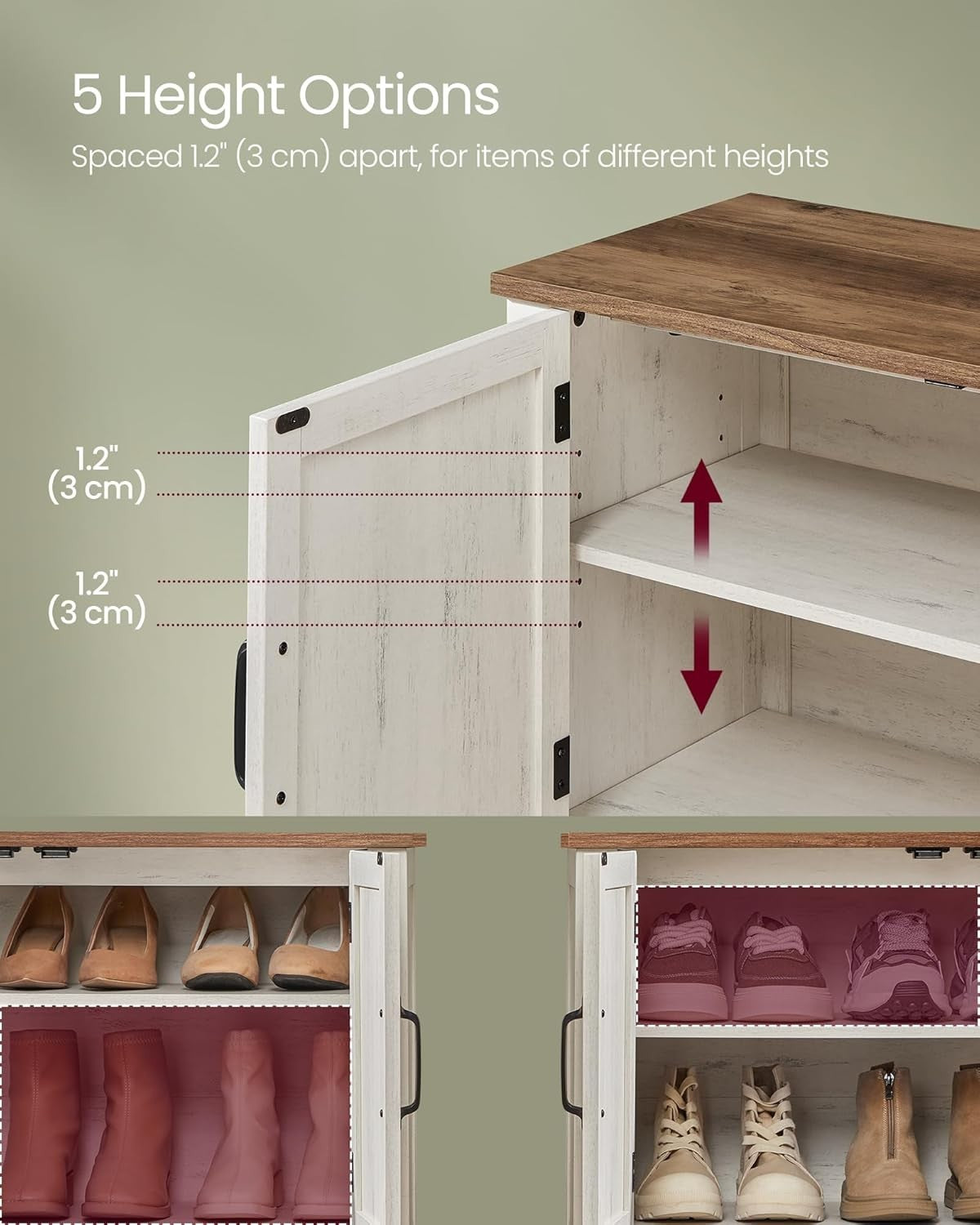 Rustic White 3-Tier Shoe Cabinet with Adjustable Shelf & Sturdy Legs 80x35x70.5c