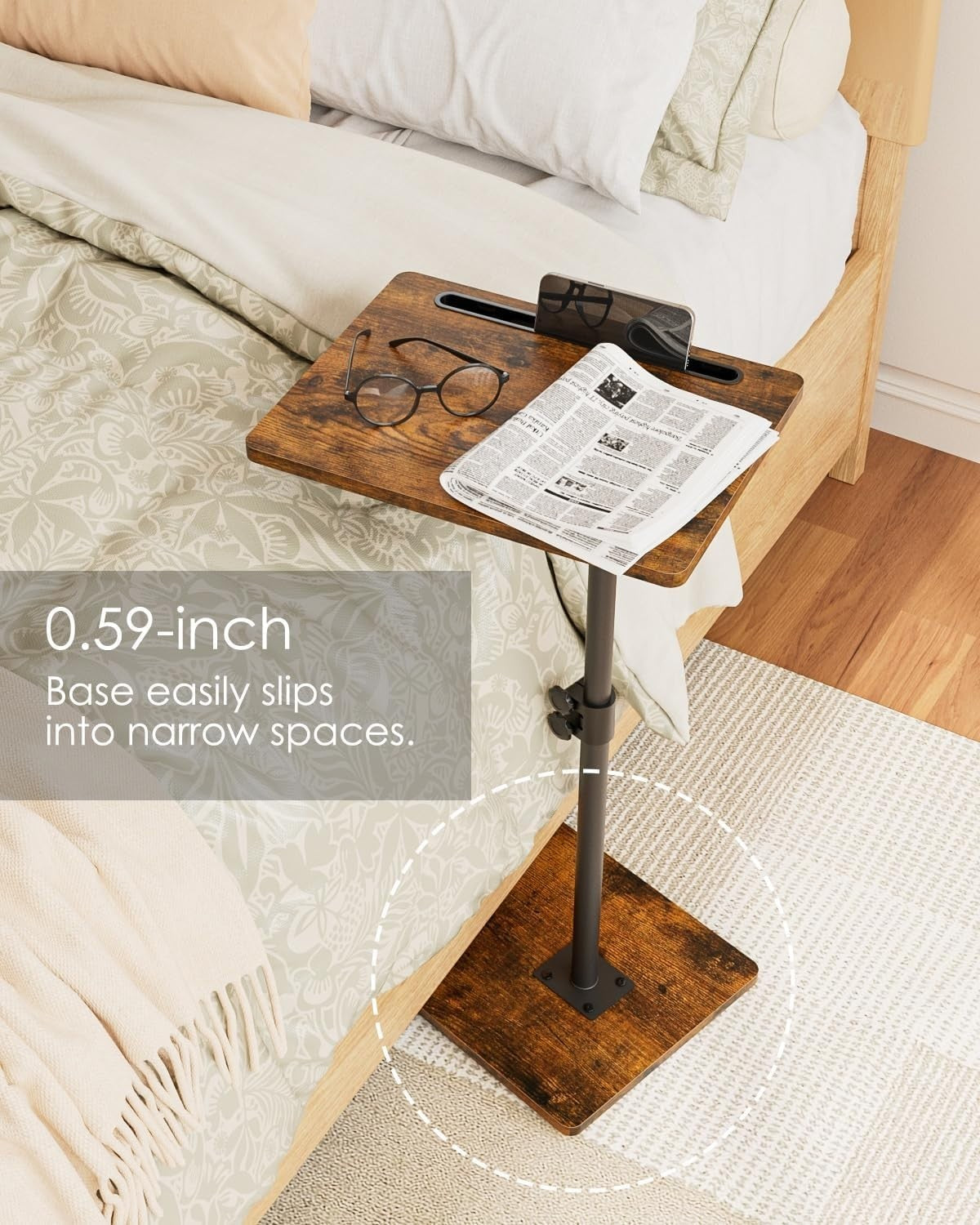 Adjustable C-Shaped Swivel Side Table 45-81cm Small Sofa Laptop Tray
