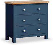 Navy Blue Solid Wood Chest Drawers Oak Top Bedroom Storage Unit 3 Drawer