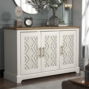 Freestanding 3-Door Storage Cabinet Cream Oak Sideboard Adjustable Shelf (S)