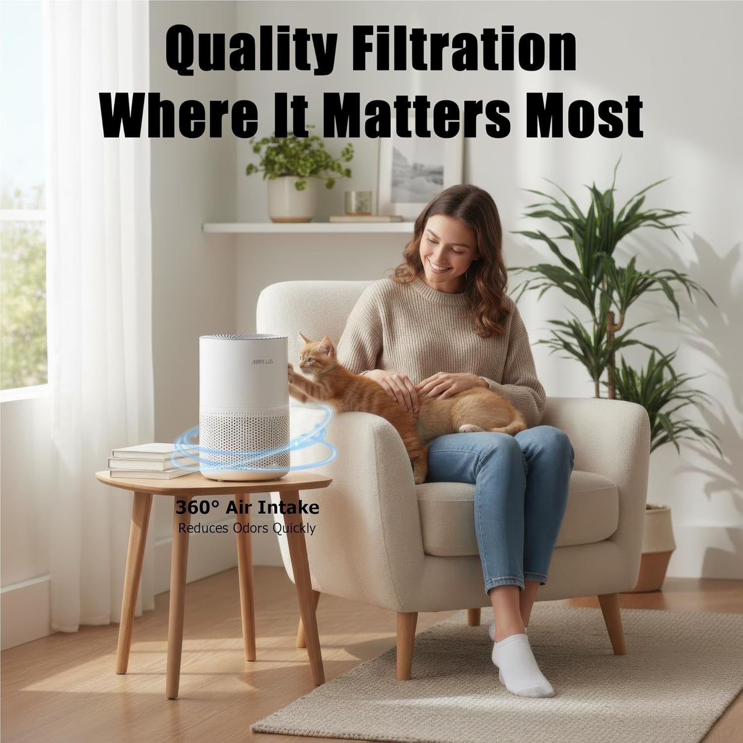 HEPA Air Purifier Bedroom 1073ft² Quiet Sleep Auto Child Lock