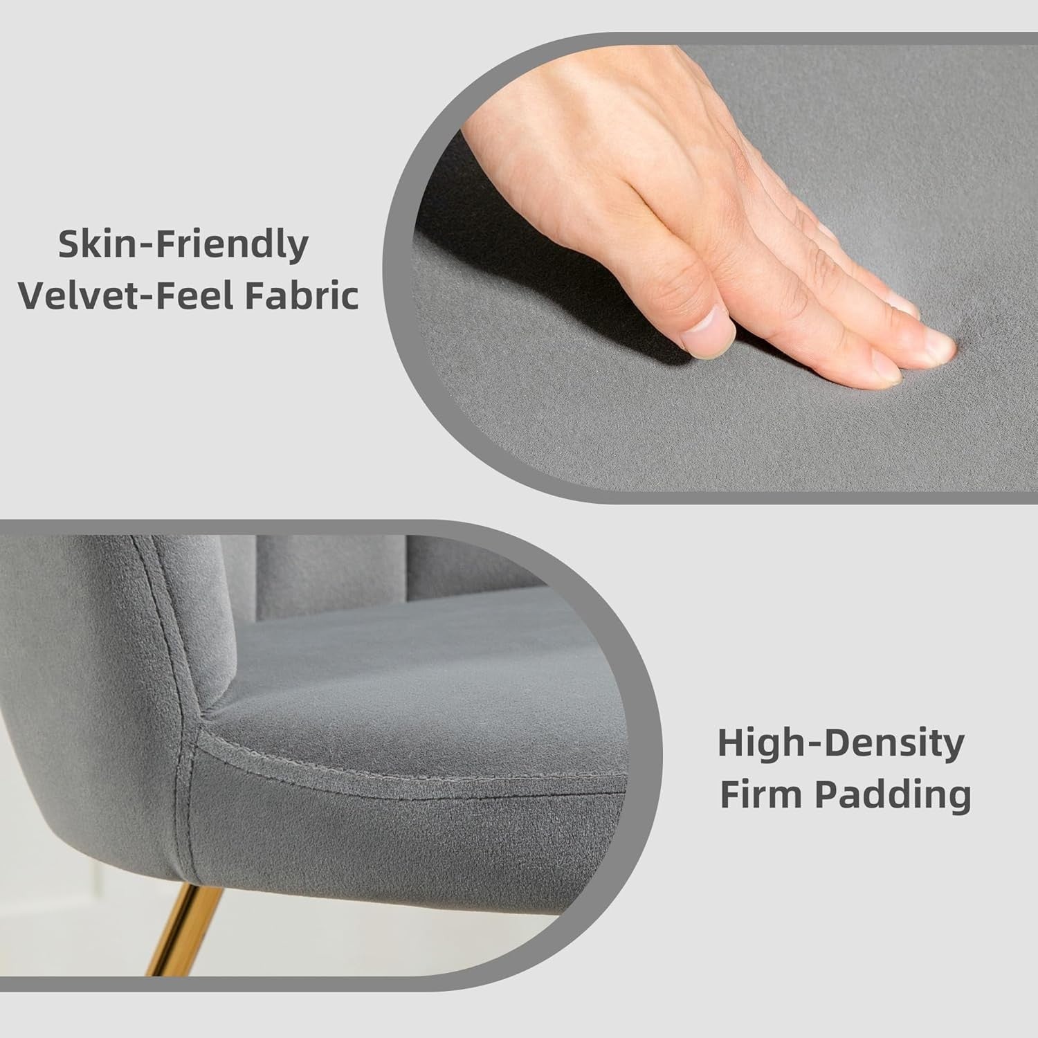 Grey Velvet Tufted Armchair Lotus Backrest Tub Chair Steel Legs