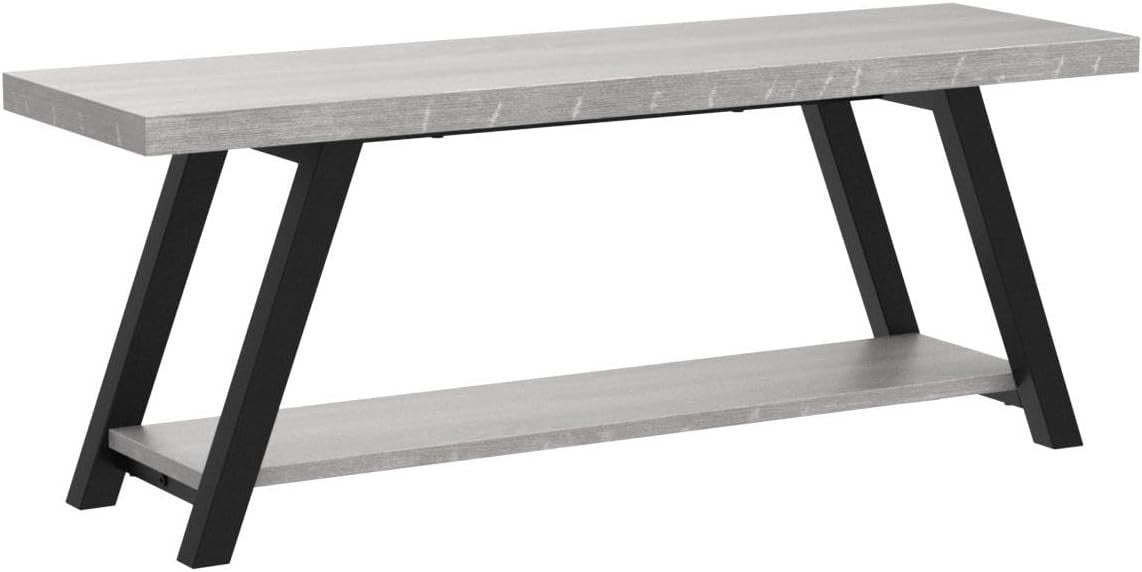 Farmhouse Wood Metal Entryway Bench Shoe Rack Seat Industrial Grey Oak 47in