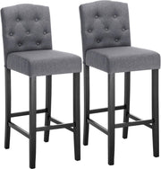 Dark Grey Bar Stool Set 2 – Linen Seat High Counter Kitchen Chairs