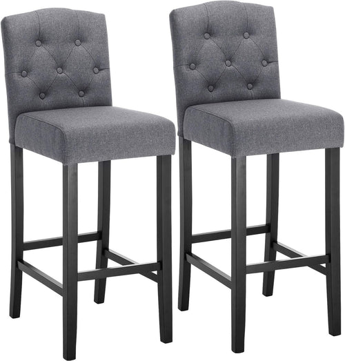Dark Grey Bar Stool Set 2 – Linen Seat High Counter Kitchen Chairs