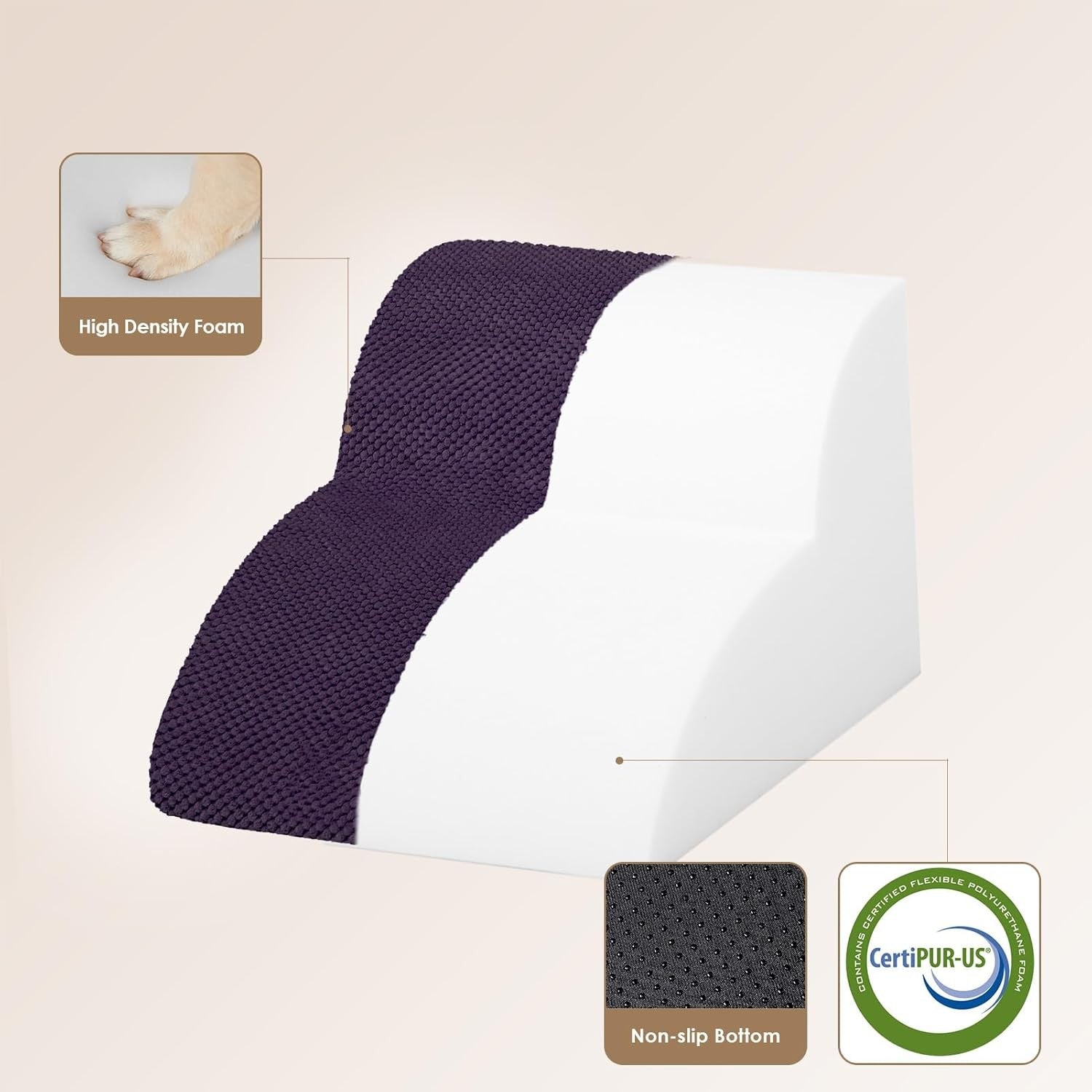 2 Step Dog Stairs for Sofa Non Slip Pet Steps Washable Purple