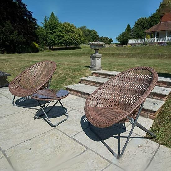 Rattan Bistro Set Garden Patio Chairs & Glass Table Outdoor Weatherproof