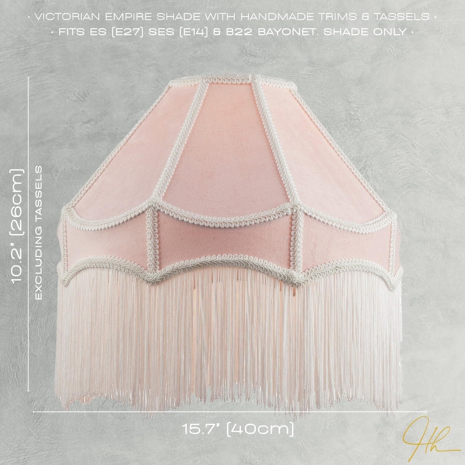 Victorian Empire Velvet Lampshade Soft Pink Tassel Pendant 40cm