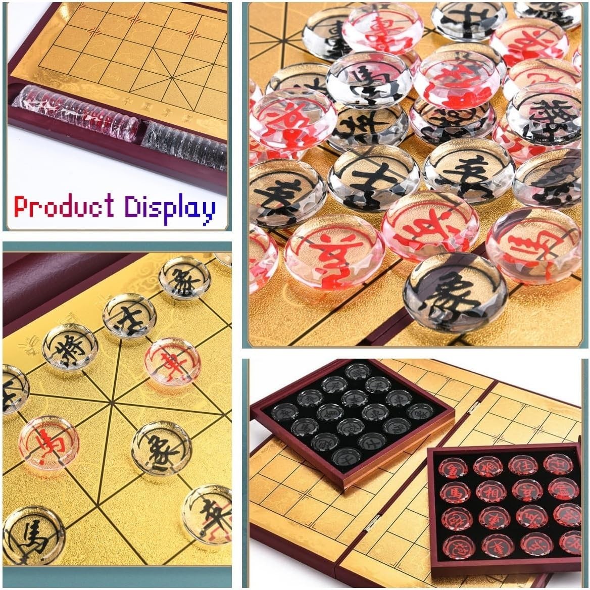 Clear Crystal Xiangqi Chinese Chess Set Travel Board 25mm Pieces