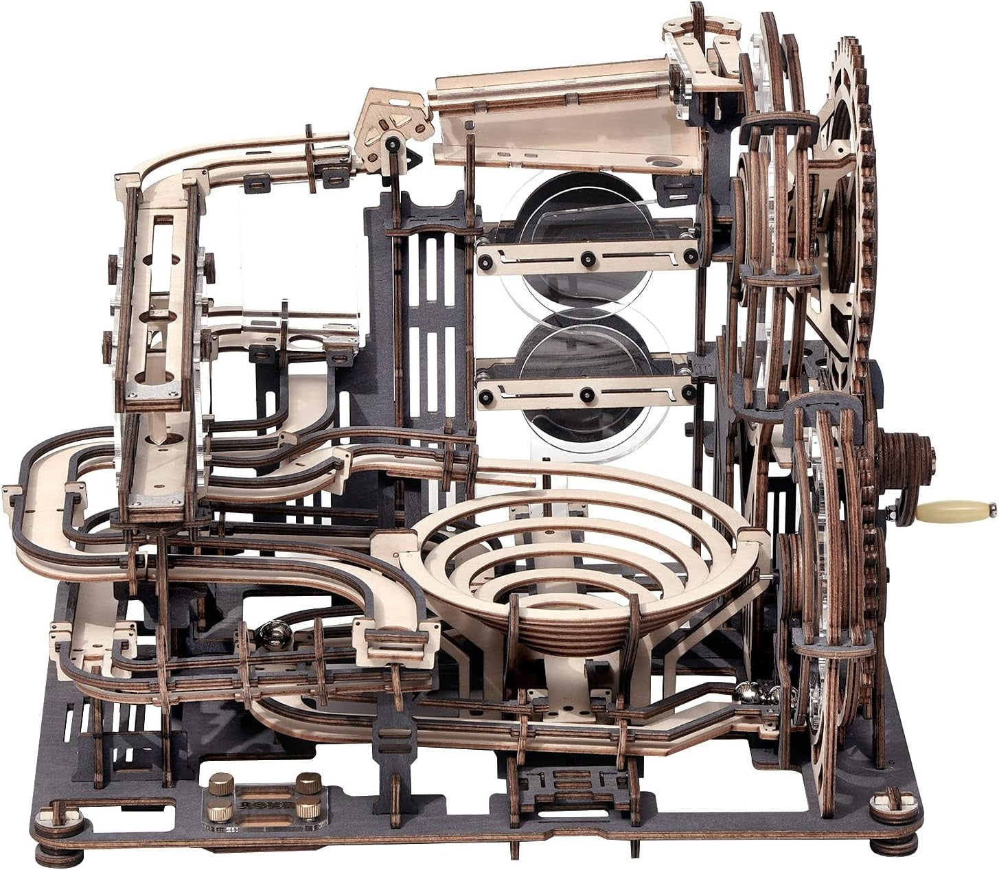 Mechanical Marble Run Puzzle Kit with 10 Steel Balls | 3D Wooden Hand Crank Toy