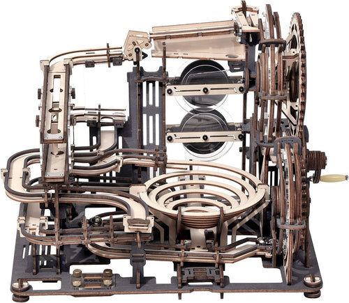 Mechanical Marble Run Puzzle Kit with 10 Steel Balls | 3D Wooden Hand Crank Toy