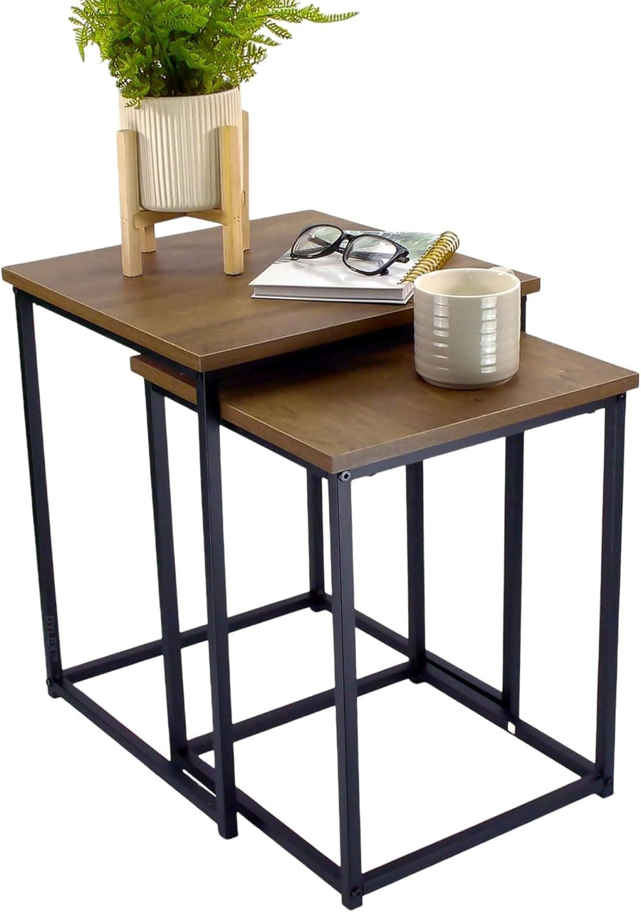 Set of 2 Square Nesting Coffee Tables Modern Wood & Metal Side End Table New